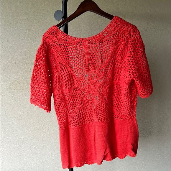 NWT Coldwater Creek Coral Crochet Craze Knit Short Sleeve Cardigan Sweater - 1X - Picture 10 of 10